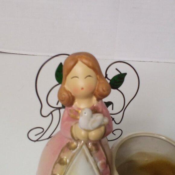 Ceramic Angel Tealight Candle Holder Glazed 6" Tall - Picture 9 of 12